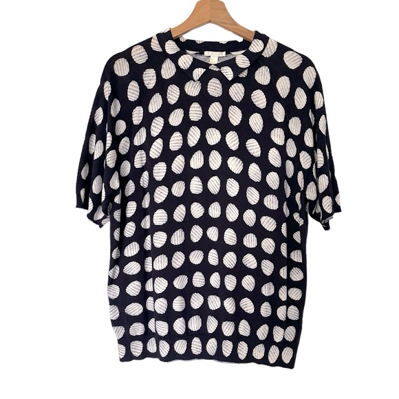 COS Short Sleeve Sweater w Navy & Off White Print - Picture 1 of 6